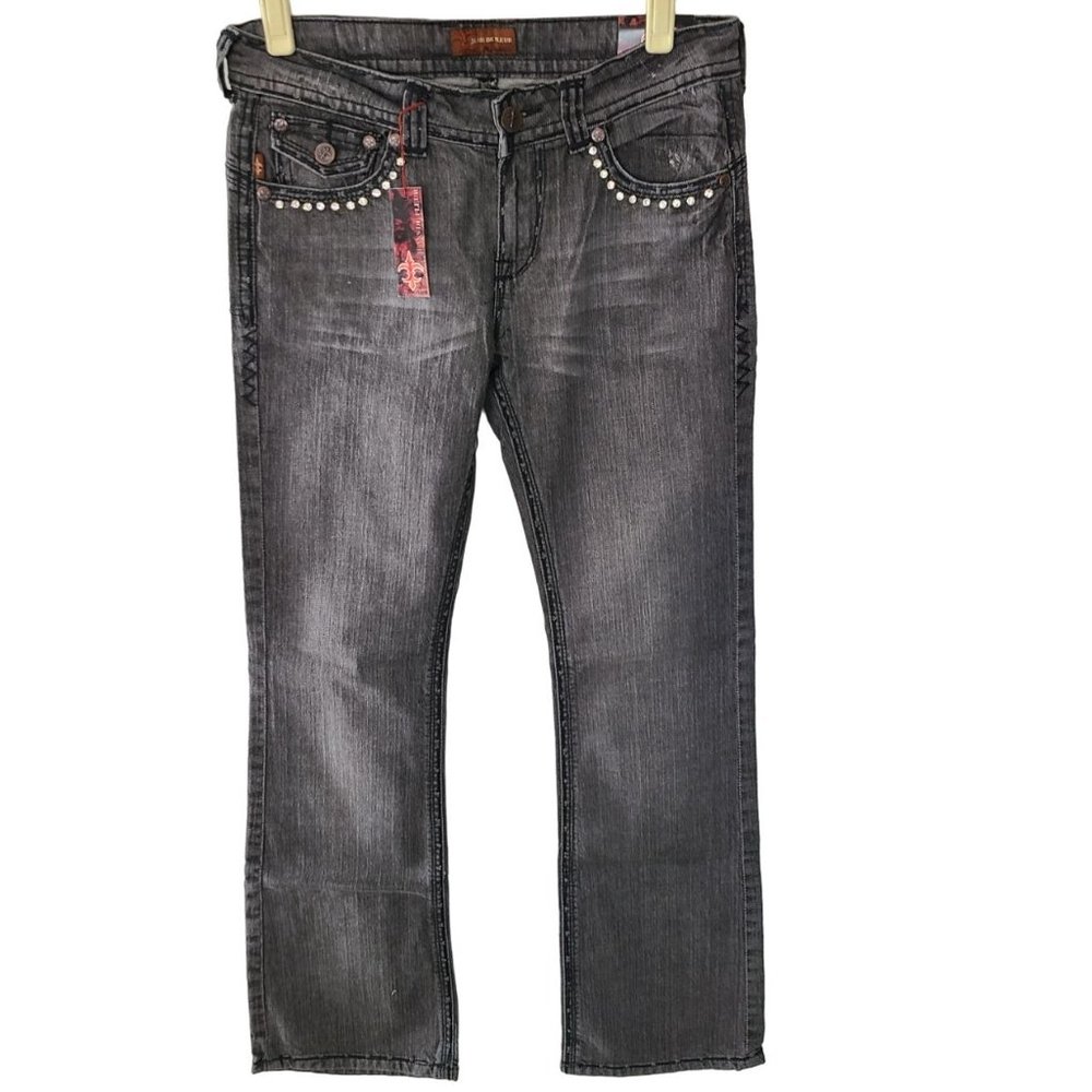 Jeans De Fleur Womens 7 Black Denim Embellished Low Rise Bootcut Jeans NWT